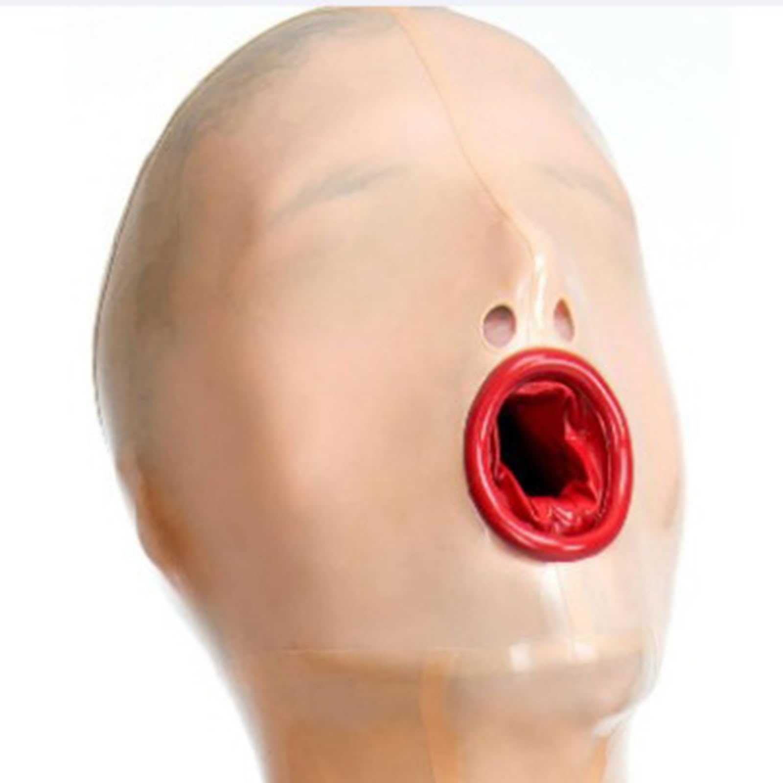 DSPENGS Latex Hood Rubber Face Head Cover BDSM All Inclusive with Inner Red Mouth Condom Back Zipper for Unisex(Size:XL)