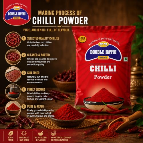 Image of Double Hathi Red Chilli Powder 200gm - Pure Lal Mirch Powder with No Added Flavours or Colours - Natural Spices for Authentic Indian Cuisine - Fresh and Aromatic Mirchi Powder