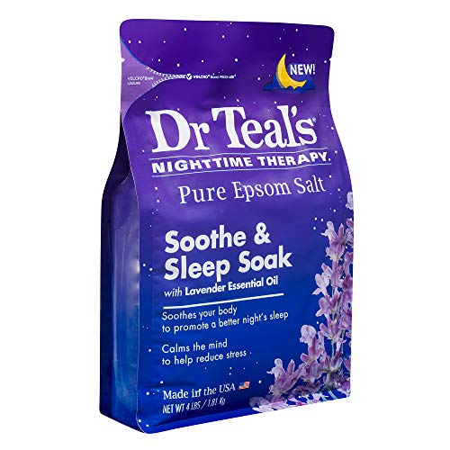 Dr. Teal's Soothe & Sleep Lavender Pure Epsom Salt Soaking Solution (4lb. Bag) - Essential Oils - Relieve Your Senses & Any Tired, Achy Muscles at Home