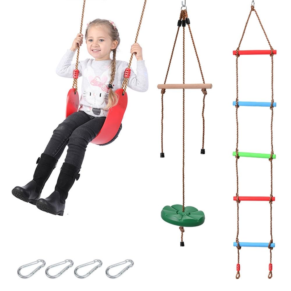 3 Pcs Gym Swing Set Includes Sensory Tree Swing, Disc Swing with Gym Monkey Bar & Climbing Rope Ladder for Kids, Indoor/Outdoor Play Equipment Combo Toy Gift with Hanging Hooks