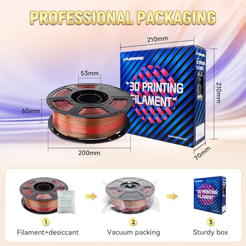 Image of FLASHFORGE Silk PLA Gradient Rainbow Waltz Filament, Multicolored Color Change Rainbow 3D Printing Filament, Deep Rose-Blue-Gold Shiny Fast Color-Changing Each 8M Gradually, Ultra-High Glossiness