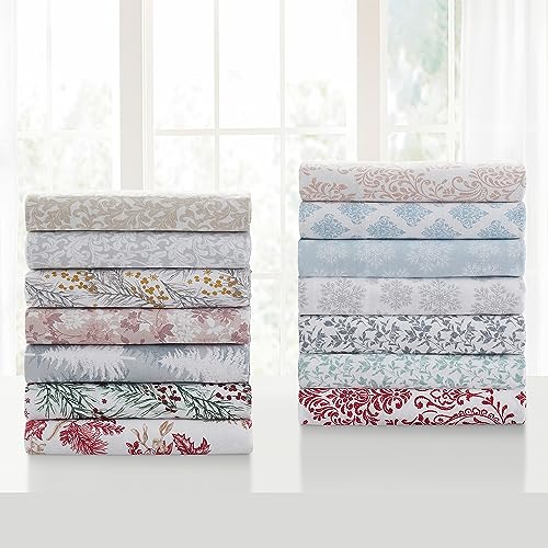 Image of Tahari Home - King Sheets, 4-Piece Cotton Flannel Bedding with Matching Pillowcases, Brushed for Extra Softness, Cozy Home Decor (Pine Gold, King)