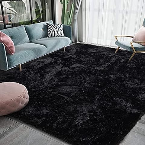 HOMORE Black Area Rug for Bedroom, Fluffy Furry Shaggy Rugs for Living Room, Super Soft and Comfy Carpet for Kids Room, Cute Carpets for Nursery Girls Home Decor, 4x6 Feet Cover