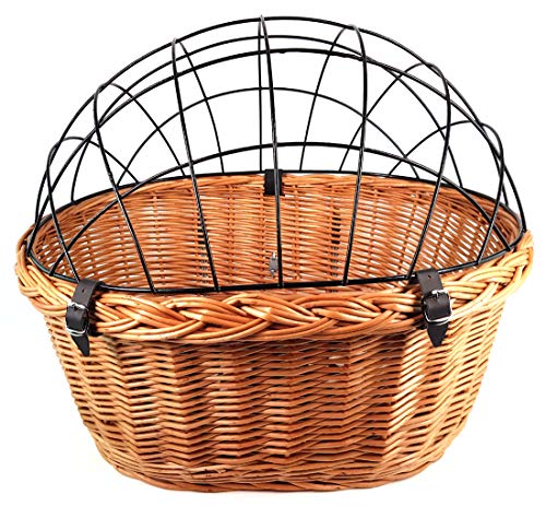 XXL Fahrradkorb Hundekorb für Lenker Weide oval mit Gitter 56 x 44 cm (N-S) + Kissen