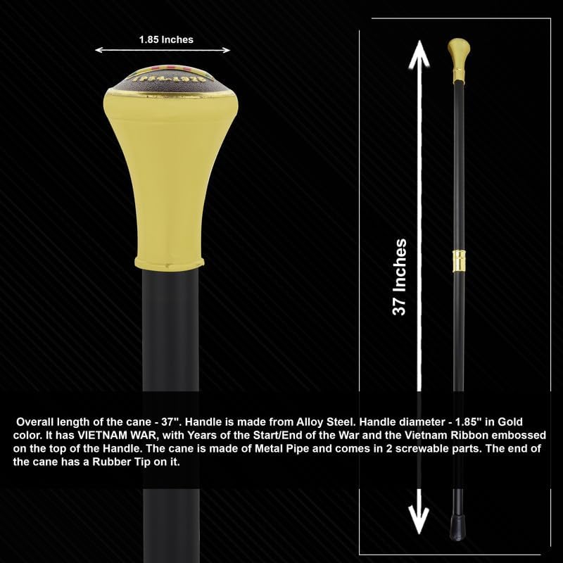 Miniatura 5 de Bastón para veterano militar, 36.5 pulgadas de altura y mango de acero de aleación de 1.8 pulgadas, punta de goma de agarre fuerte en la base