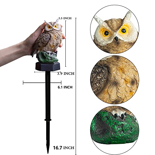 Dazzle Bright Owl Figure Solar LED Lights, Resin Garden Waterproof Decorations with Stake for Outdoor Yard Pathway Outside Patio Lawn Decor to Scare Birds Away, Brown (2 Pack) - Thumbnail 3