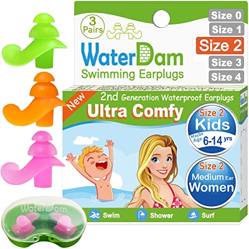 WaterDam Swimming Ear Plugs Great Waterproof Ultra Comfy Earplugs Prevent Swimmer's Ear
