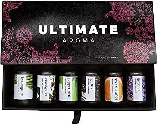 Ultimate Aroma Essential Oils, 100% Pure Therapeutic Grade Oils kit- Top 6 Aromatherapy Oils Gift Set - 6 10ML (Eucalyptus, Lavender, Lemon Grass, Orange, Peppermint, Tea Tree)