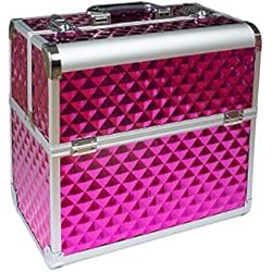 N & BF profesional maletín de cosmética grande aluminio Peluquería maletín – Maletín Offer Multi uñas Beauty Case cerradizo 2 pisos + compartimentos vacía – Maleta rígida con compartimentos (Rosa dimaonds)