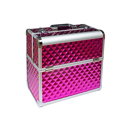 N&BF Profi Kosmetikkoffer groß | 35 x 22 x 36 cm | Pink Diamonds | robuster Nagelkoffer aus Aluminium | Beautycase mit viel Staurum | Aufklappbare Fächer auf zwei Etagen verteilt | pflegeleicht