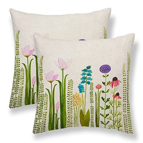 Sunshineyan Spring Pillow Covers 20X20 Set Of 2, Colorful Watercolor Floral Throw Pillow Covers Linen Farmhouse Flower Cushion Cases Decorative Gifts For Home Couch Sofa Indoor Outdoor #TOP4