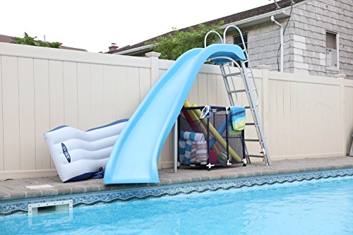 Essentially Yours Pool Floats, Balls, Toys and Equipment Rolling Mesh Organizer Storage Bin, Extra-Large, 34"x 24"x 38", Blue Mesh/White PVC