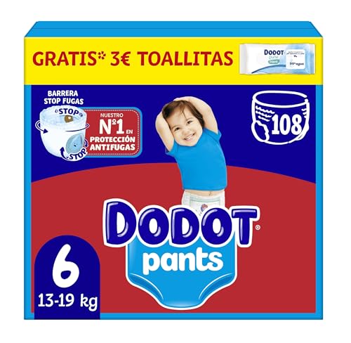 Dodot Bebé Pants Pañales, Talla 6, 13-19 kg, 108 Pañales, Pañal-Braguita con Ajuste 360° Anti-Fugas, Pack Mensual