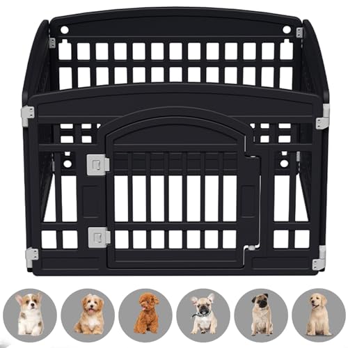 Pet Playpen with Mesh Fabric Top Cover Foldable Gate for Dogs Heavy Plastic Puppy Exercise Pen Small Pets Fence Puppies Folding Cage 4 Panels for Puppies and Small Dogs House Black 335×335 Inches  Cucciolini Doodles Pet playpen with mesh fabric top cover foldable gate for dogs heavy plastic puppy exercise pen small pets fence puppies folding cage 4 panels for puppies and small dogs house black 33 5×33 5 inches   cucciolini doodles