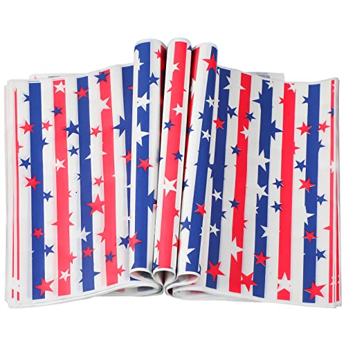 Teling 150 Pcs Patriotic Wax Paper Sheets Food Basket Liners Red White and Blue Baking Paper Sheets 4th of July Deli Sandwich Wax Wrappers for Independence Day Kitchen Party Supplies(Vertical Stripe)