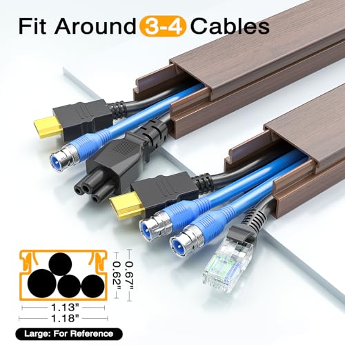 Image of Delamu 157in Cord Hider Wall, TV Cable Hider Cord Covers for Wires on Wall, Large Cable Cover Raceway to Hide 2-4 Cords, Wire Hiders Wire Covers for Cords for TV on Walls, W1.18 H0.6in, Cherrywood