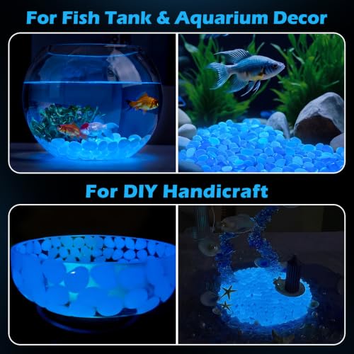 Image of NAMTSO Blue Glow in the Dark Rocks Outdoor Garden Decor, 1000 pcs, 4.6 lbs | Large 0.6 inch-1.1 inch /pc, Resin Glowing Pebbles, Luminous Stones for Landscaping, Patio, Backyard, Lawn, Aquarium & Fish Tank Decor