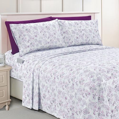 Elegant Comfort Luxury Soft Bed Sheets Paisley Pattern - 1500 Premium Hotel Quality Microfiber Softness Wrinkle and Fade Resistant (4-Piece) Bedding Set, Twin/Twin XL, Paisley Purple