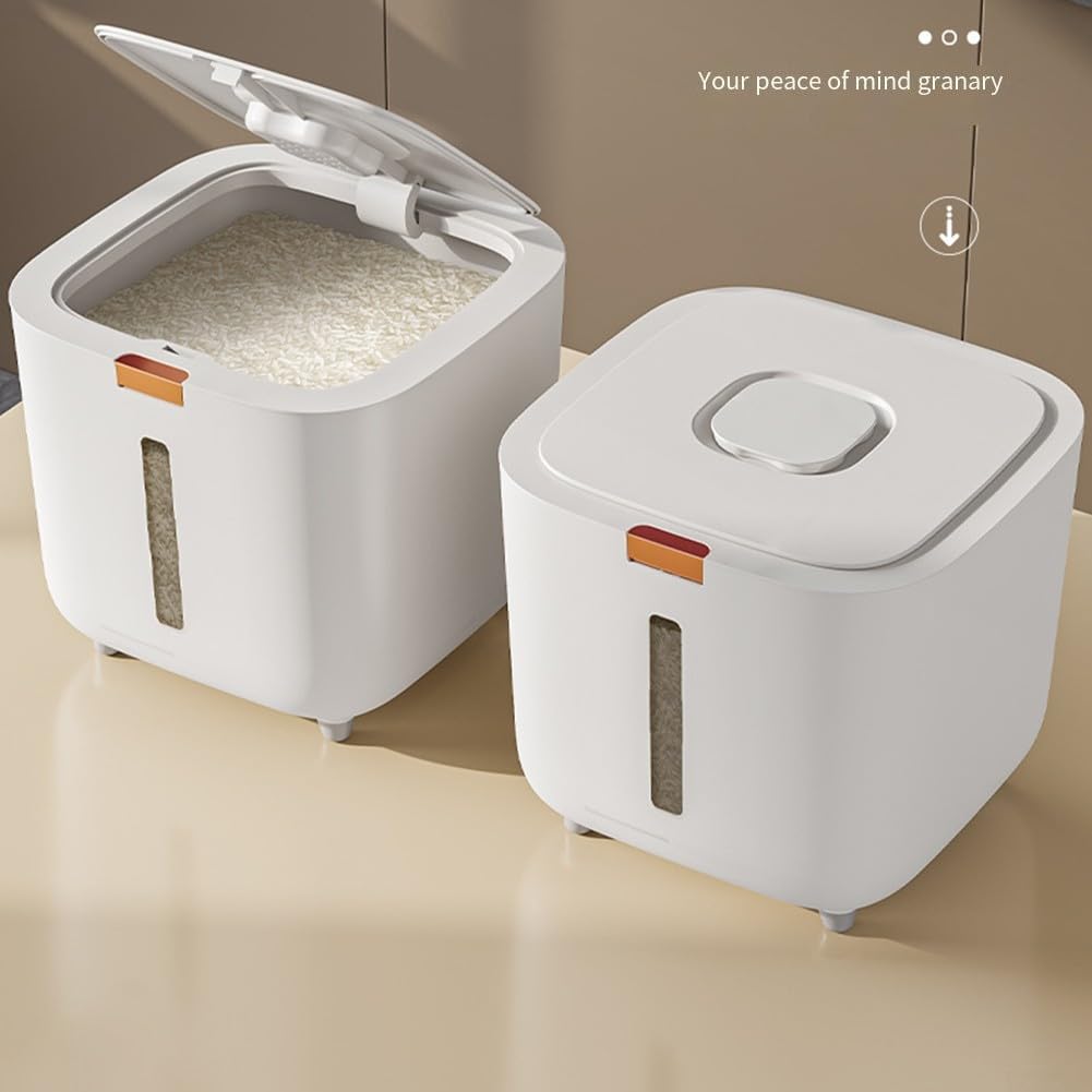 Récipient de stockage de riz résistant à l'humidité avec couvercle scellé et distributeur de presse, pour l'organisation de la cuisine, boîte en plastique ABS blanc (20 kg)
