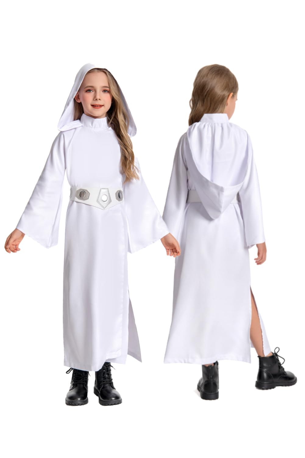 - Children's Princess Cosplay Costume Girls White Tunic Hooded Robe Halloween Kids Outfit