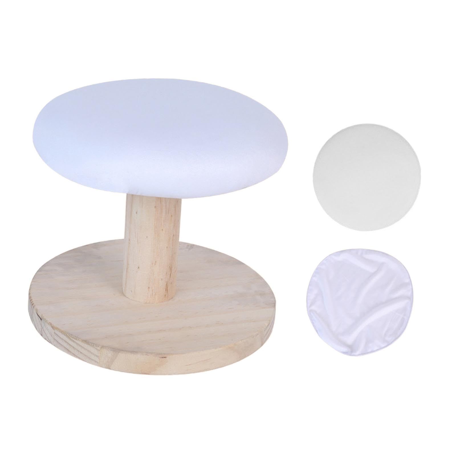 Tabletop Ironing Board, Round Ironing Stool Wooden Board Solid Wood Heat Resistant Small(White)