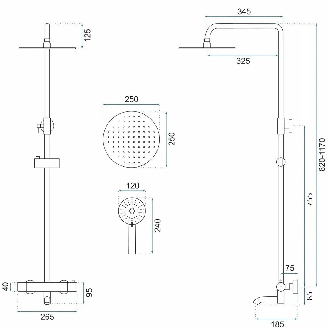 Rea - Zestaw Prysznicowy Natryskowy Z Termostatem Lungo Miedź - 34,5 x 26,5 x 117 cm