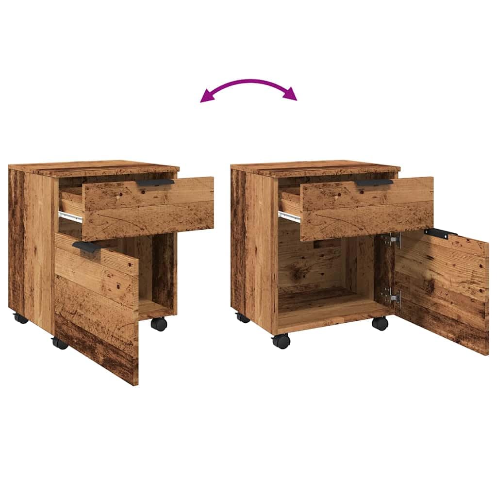 Brokky 856949 Schedario con Ruote Legno Antico 45x38x54 cm Legno Multistrato Cassettiera,Mobiletto da Ufficio con Serratura,Regolabile per Cartelle Sospese,Superficie Testurizzata,per Ufficio,Studio