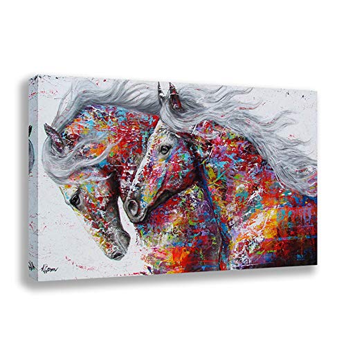Orlco Art Wall Art Picture Canvas Oil Painting Animal Home Decor Two Running Horses Printing On Canvas Home Decor Pictures Poster Colorful Decor Home 48''X36''