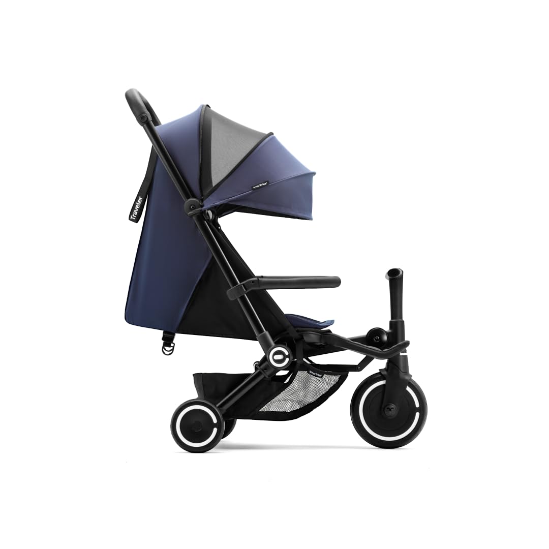 Smartrike Traveler Travel Stroller for Toddlers – Lightweight, Foldable & Compact Stroller with Near-Flat Recline, Midnight Blue
