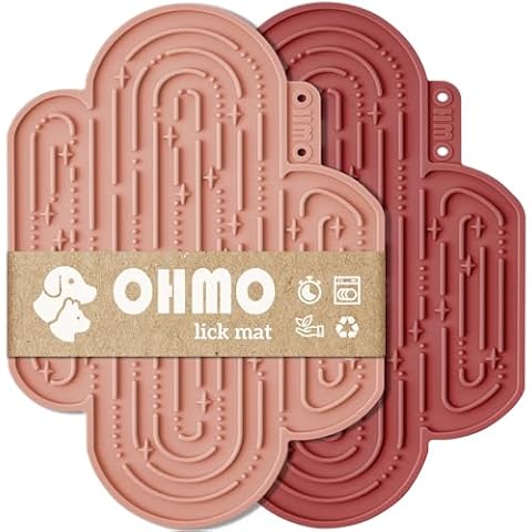 OHMO-Cactus Lick Mat for Dogs and Cats(2 Pack) Easy to Clean Pet Slow Feeder with Suction Cups, Licking Pad for Anxiety Relief and Boredom Reduction(Coral&Mars) Cover