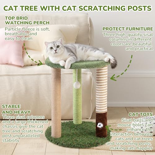 Árbol para Gatos Pequeño 17" con Base de Césped y Rascadores miniatura 6