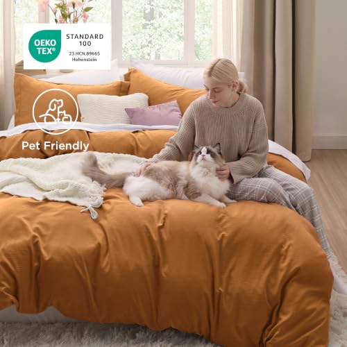 Image of Bedsure Prewashed Duvet Cover Full, Cotton-Like Soft Bedding Set, Gold | Ultra Soft, Relaxed Texture, 80 inchx90 inch Breathable Comfort, Hidden Zipper, 8 Corner Ties, Easy Care, OEKO-TEX, Year-Round Use