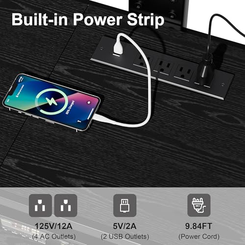 Image of VECELO TV Stand with Mount and Power Outlet, Height Adjustable Entertainment Center with Storage Shelves for 55 /65 /70 /75 /80 inches Televisions, Console Table for Living Room, Bedroom, Matte Black