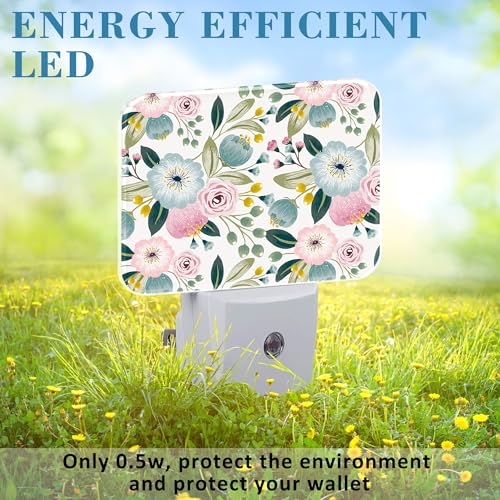 Image of Sweet Colors Flowers Night Light Plug into Wall, Lovely Floral Night Light with Dusk to Dawn Sensor for Kid Girls Boys Women Men Room, Hallway, Kitchen, Bathroom, Stairs Decor