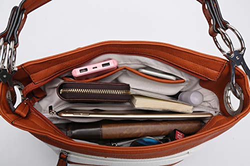 Image of MKF Hobo Bag for Women - PU Leather Handbag - Womens Shoulder Bag Top Handle Fashion Pocketbook Purse Brown