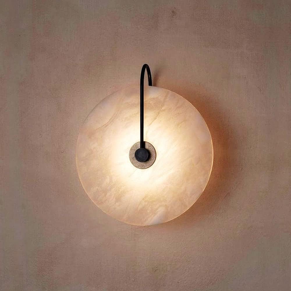 Aplique de pared interior vintage de mármol redondo y montaje negro para iluminación de salón