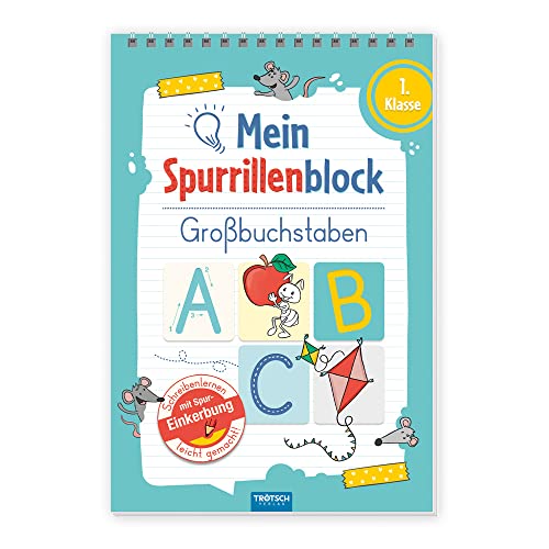 TRÖTSCH - Spurrillenblock 'Großbuchstaben' | Übungsbuch mit vorgeprägten Linien zum Erlernen der Großbuchstaben: Übungsheft zum Buchstaben lernen, ideal für die Einschulung | 1. Klasse
