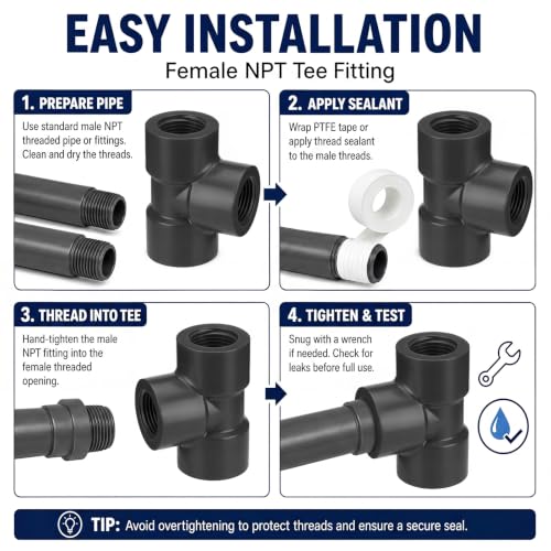 Image of 8 Pcs 1 /2'' PVC Pipe Fitting Compatible with 805 Series, Schedule 80 PVC Tee Fitting, Female Npt Threaded Tee, Heavy Duty Gray Pipe Connector for Industrial, Plumbing & Water Irrigation