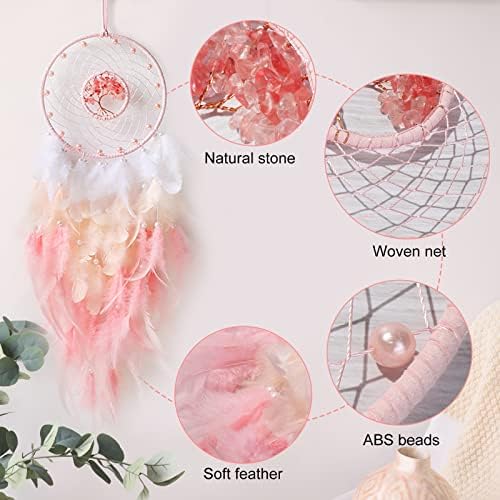 Nice Dream LED Dream Catcher, Handmade Pink Dream Catchers for Bedroom, Nursery Decor for Girls Boys, Tree of Life Wall Hanging Ornaments Craft