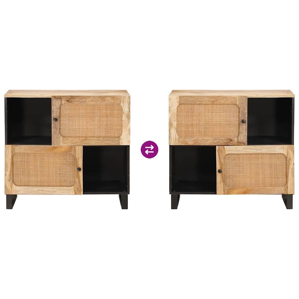 Sideboard aus massivem Mango-Holz Braun 80 x 33 x 75 cm mit 2 Scharniertüren, vielseitiges Wohnzimmer Möbel, Stauraum für Medien, HiFi, DVD, Blu-ray, Gaming Zubehör
