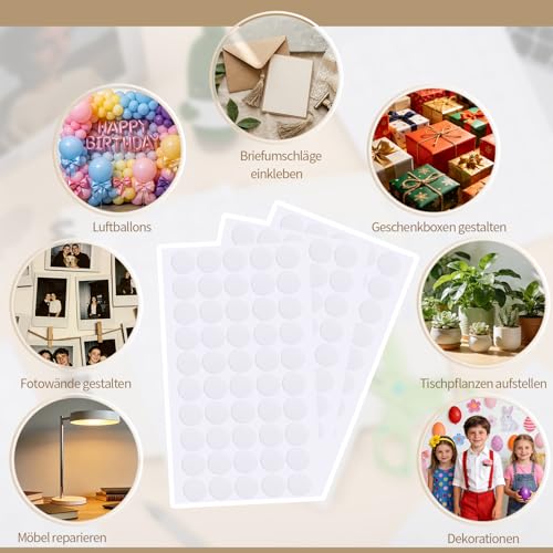 500 Stück Doppelseitige Klebepunkte, Rund Transparente Klebende Aufkleber, Abnehmbare Klebepaste Punkt Aufkleber für Ballon, Festival-Dekoration, DIY Basteln, Papier, Glas, Metall(20mm)