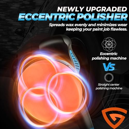 Poliermaschine Auto Akku, 8 variable Geschwindigkeit 2800–6000 U/min, 21V kabellose Auto Politur Maschine mit 2×2.0Ah Akkus und 17-teiligem Polierset für Autopflege Polieren Wachsen Kratzerentfernung