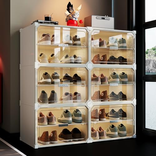 Image of MAGINELS 6-Tier Shoe Rack,Expandable Plastic Shoe Cabinet. Shoe Storage with Door,Entryway, Closets, Hallway, and Bedroom.Accommodates Up to 24 Pairs of Shoes.Grey (6 Tier 24 Pairs(White))