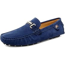 Mens Driving Loafers Black Slip-On with Suede Buckle Detail Moccasins
