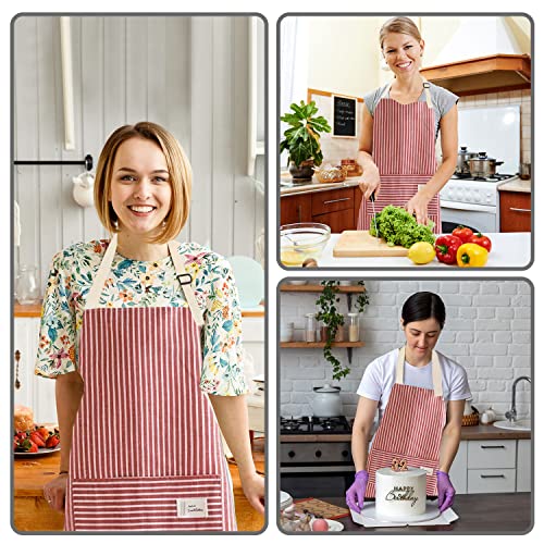 LECTNORE Tablier à bavette rayé, tabliers de cuisine de chef tablier réglable avec 2 poches tablier de cuisine tabliers en coton pour femmes/hommes (rose foncé) – vue 7