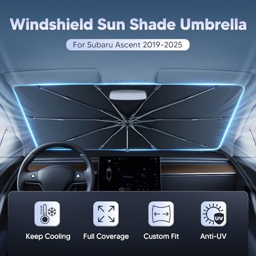 Image of Autorder Windshield Sun Shade Umbrella for 2019-2026 Subaru Ascent Accessories,Upgraded Ice Crystal Material,Easy Setup Umbrella Sunshade for Car Windshield,100% Sun Blocking
