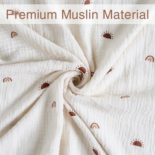 Image of Meracorallo Muslin Pack and Play Fitted Sheet, 100% Cotton, Sun Rainbow