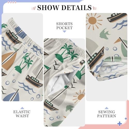 ZZXXB Sailboat Palm Tree Boys Long Pants Soft Trousers Elastic Waist Kids Lounge Bottoms with Pockets S-XL4