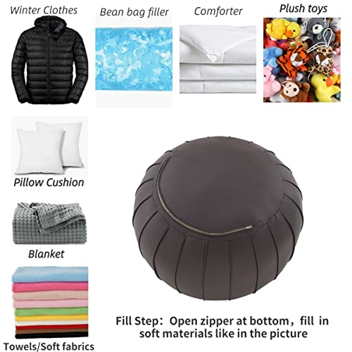 C Comfortland Unstuffed Pouf, Faux Leather Poufs Cover, Large Round Poof Ottomans, Floor Bean Bag Ottoman, Foot Rest Storage Pouffe For Living Room, Bedroom, Or Gifts Brown #TOP4