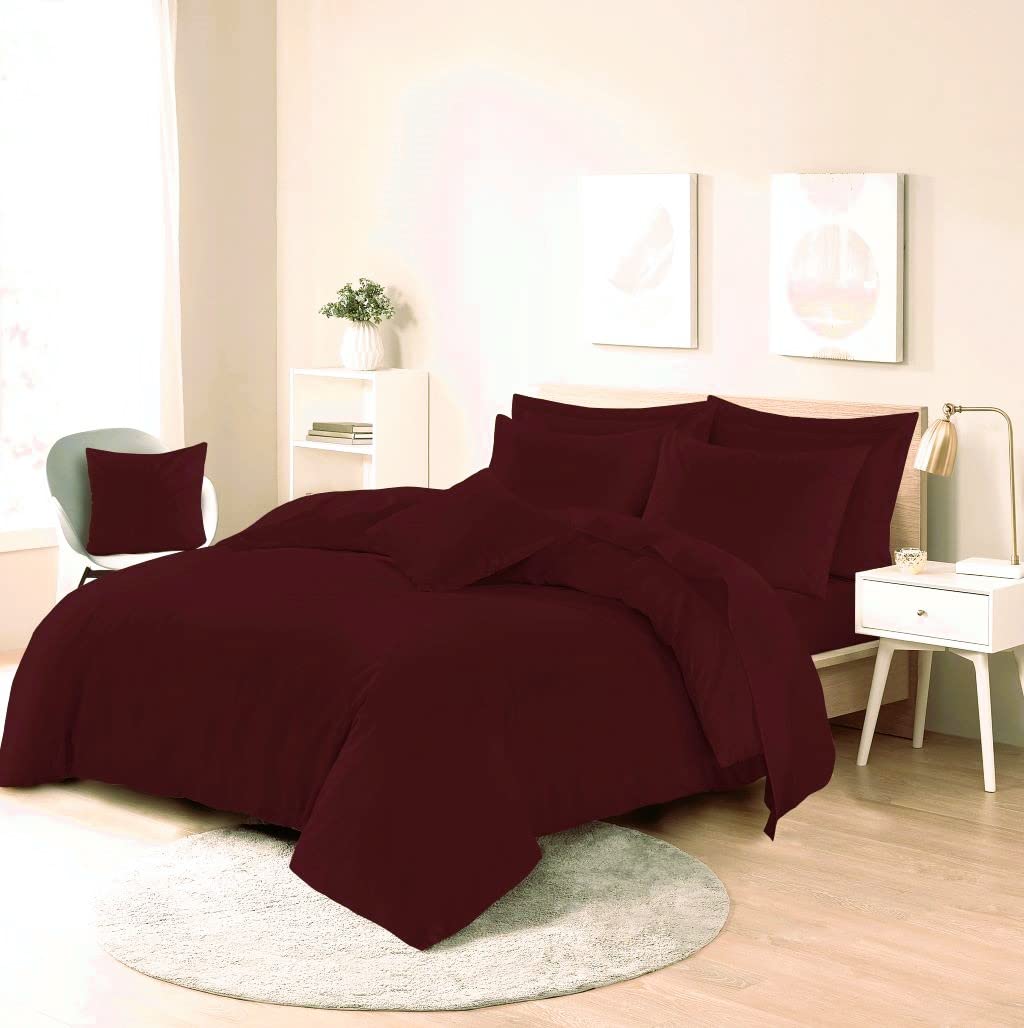 Homes-Linen Wine Easy Care Poly-Cotton Plain Dyed Duvet Cover Set (, Super King)